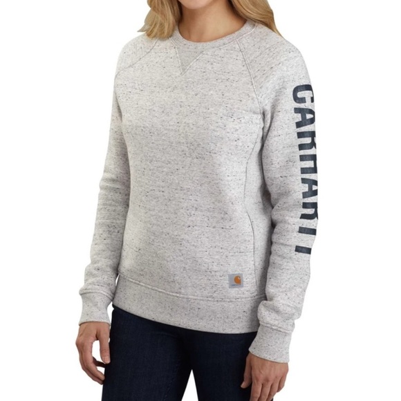 Carhartt Women's Gray Logo Sleeve Pullover Relaxed Fit Sweatshirt Size X-Small - Picture 4 of 9